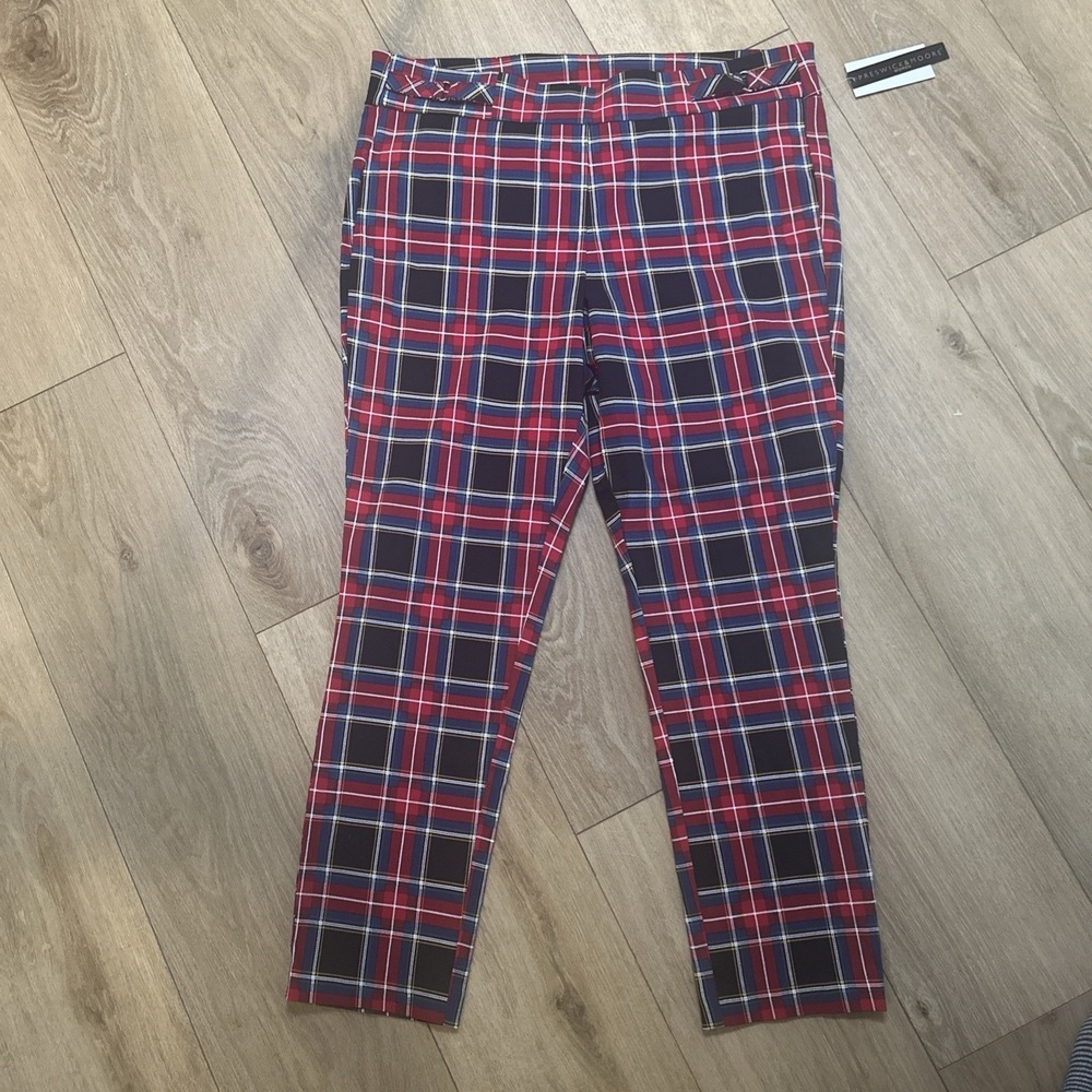 Preswick & Moore Womens 1X Red Navy Plaid Ankle Pants NP3789-3GI NWT